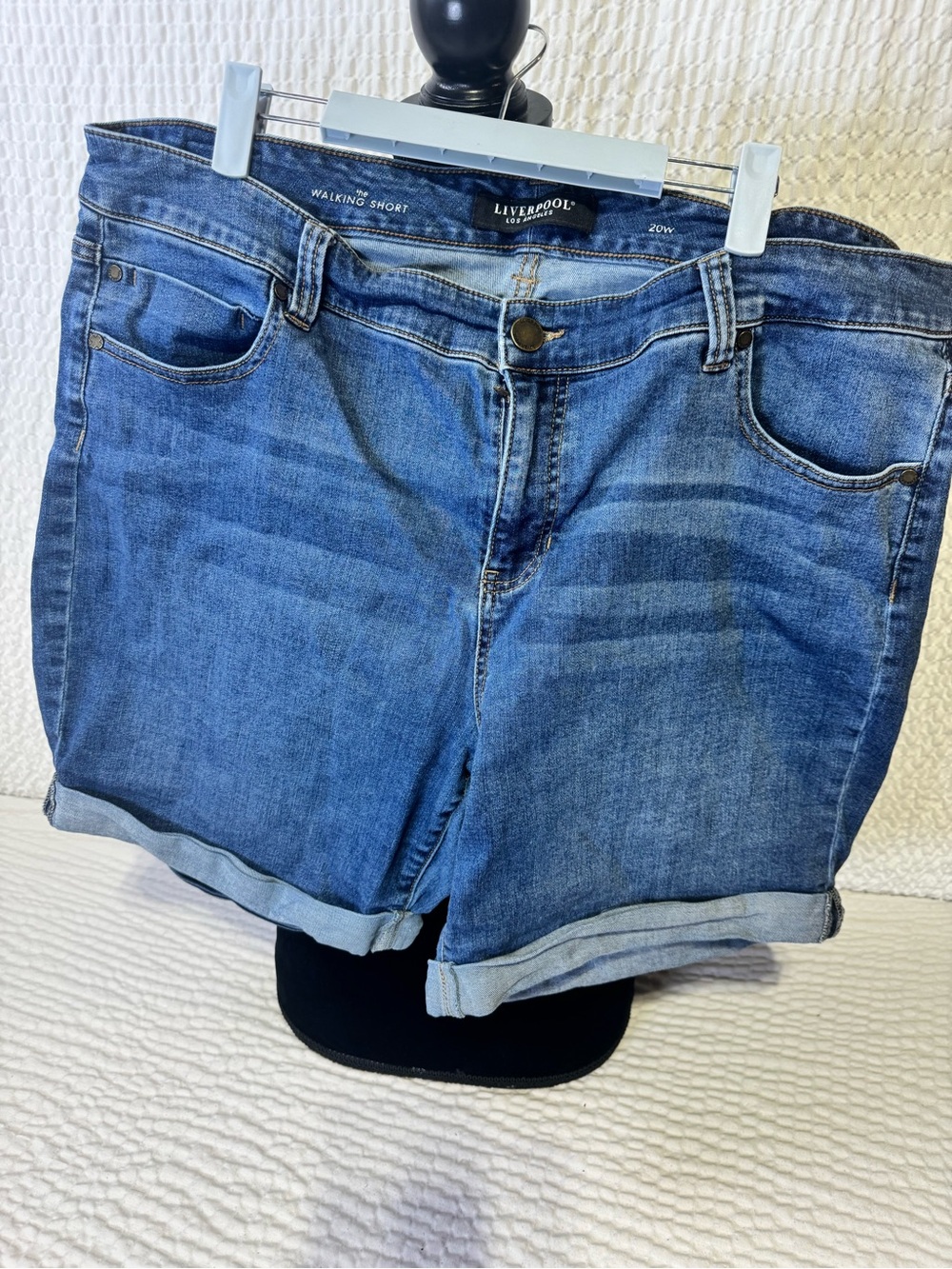 Liverpool Blue Rolled-Hem Denim Shorts